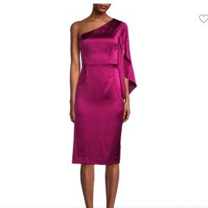 MILLY One-Shoulder Silk-Blend Midi Dress in Berry
